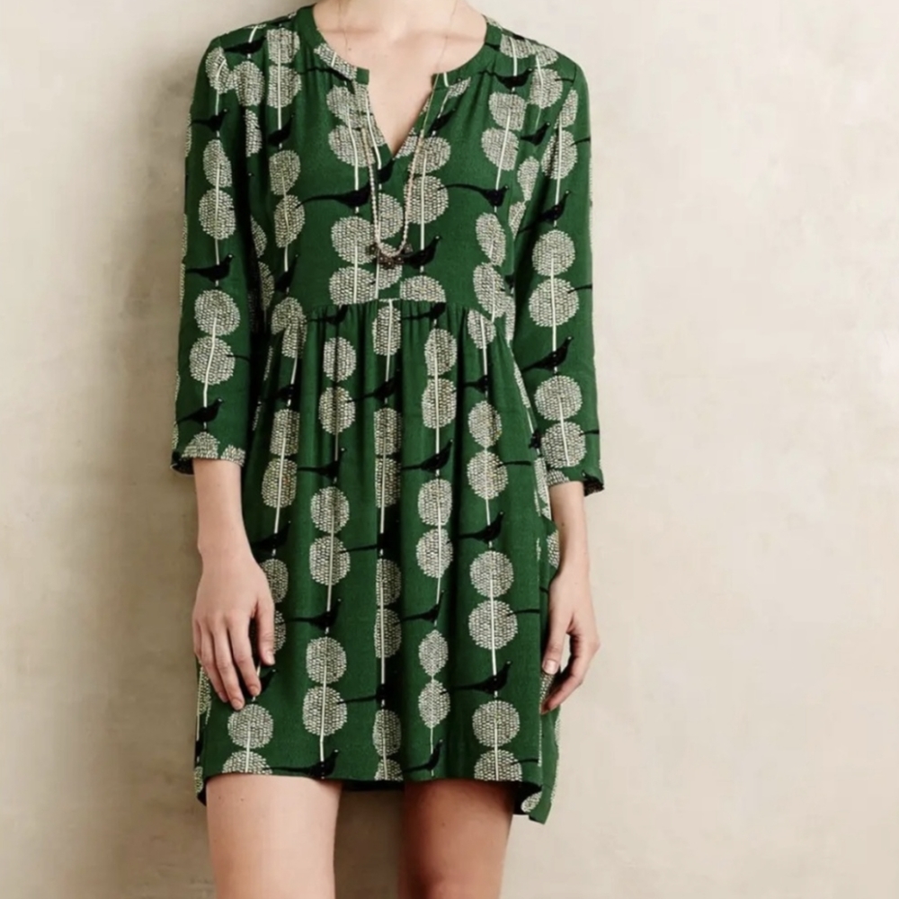 Anthropologie Maeve Devery Green Shirtdress -XS